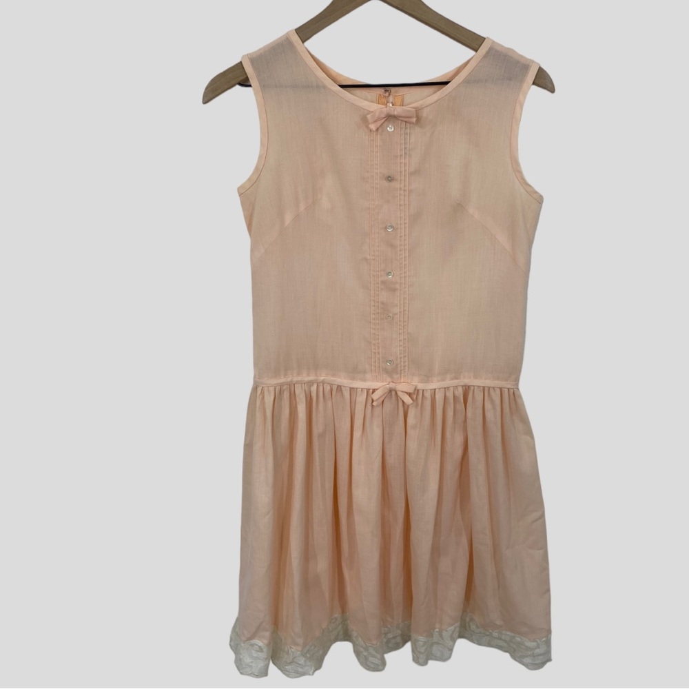 Vintage 60s Gay Gibson Pale Pink Lightweight Lace Trim Dress with Bows - Picture 2 of 7
